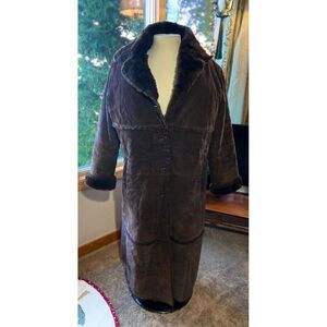 Vtg Penny Lane Suede Faux Fur Long Trench Duster Espresso Drk Brwn 80's 1X 2X 3X